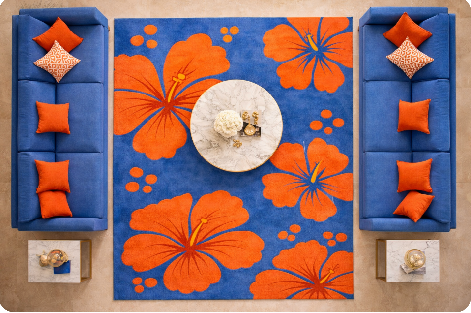 Spring Garden Floral Rug – Elegant Handmade Blue Flower Design