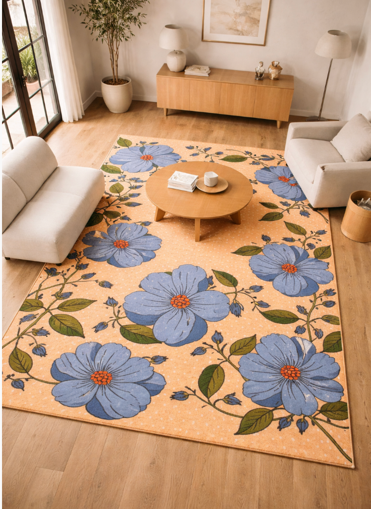 Azure Bloom Handmade Rug – Soft Botanical Pattern
