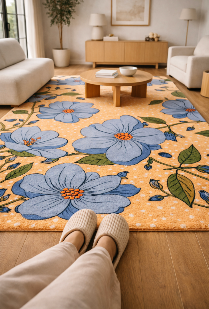 Azure Bloom Handmade Rug – Soft Botanical Pattern